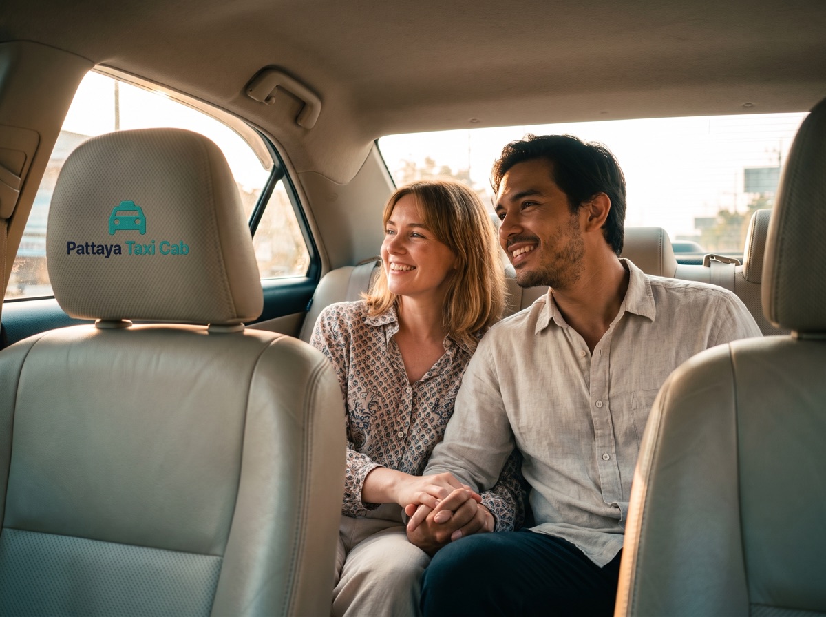 Happy travellers rating their Pattaya taxi transfer five stars